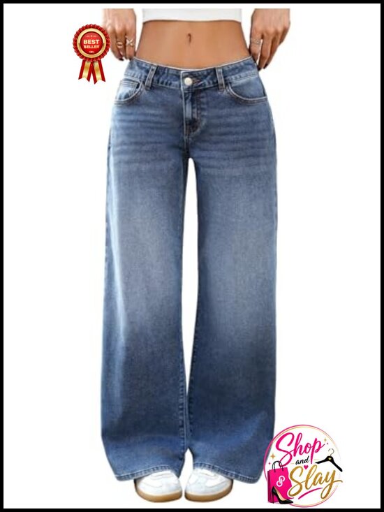 Denim - ELLEVEN Low-Rise Baggy Denim Jeans Wide Leg Loose Fit Y2k Women's